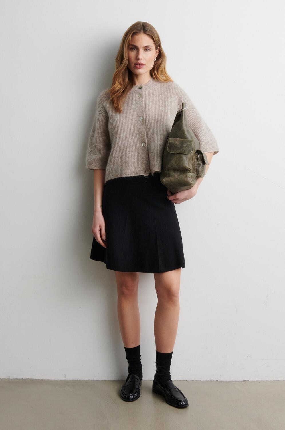 Andrea kortærmet cardigan - Light Beige Melange